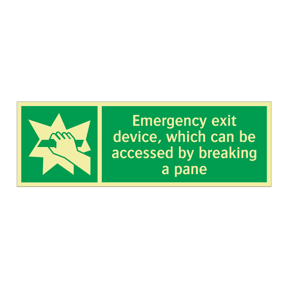 Emergency exit device, which can be accessed by breaking a pane