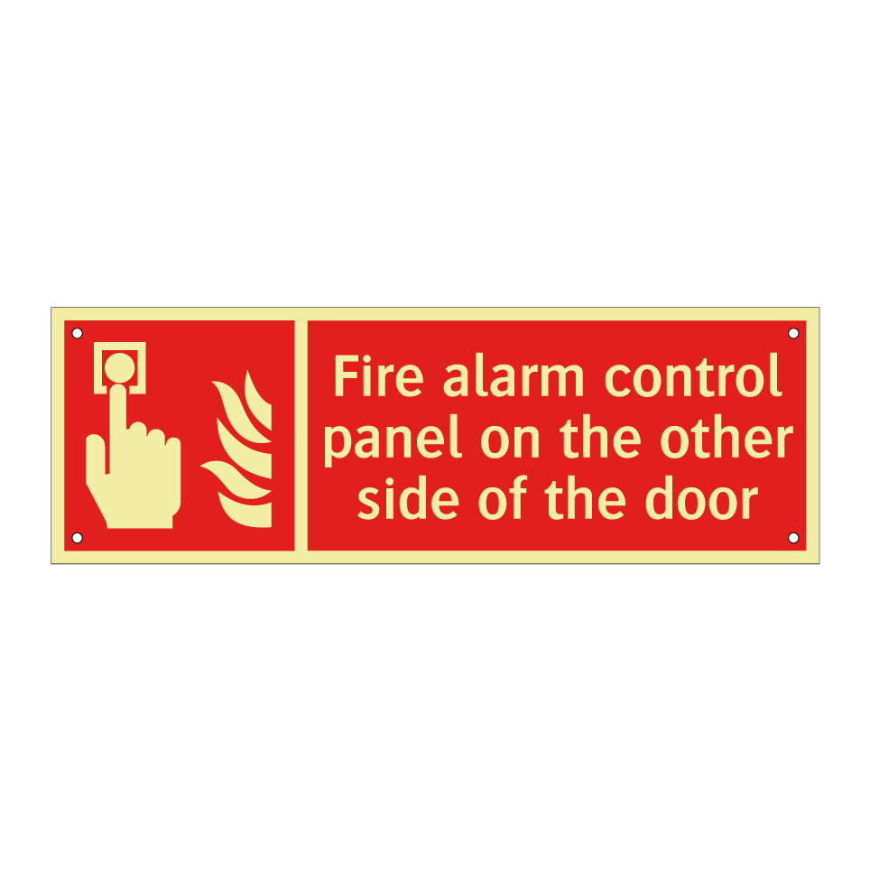 Fire alarm control panel on the other side of the door