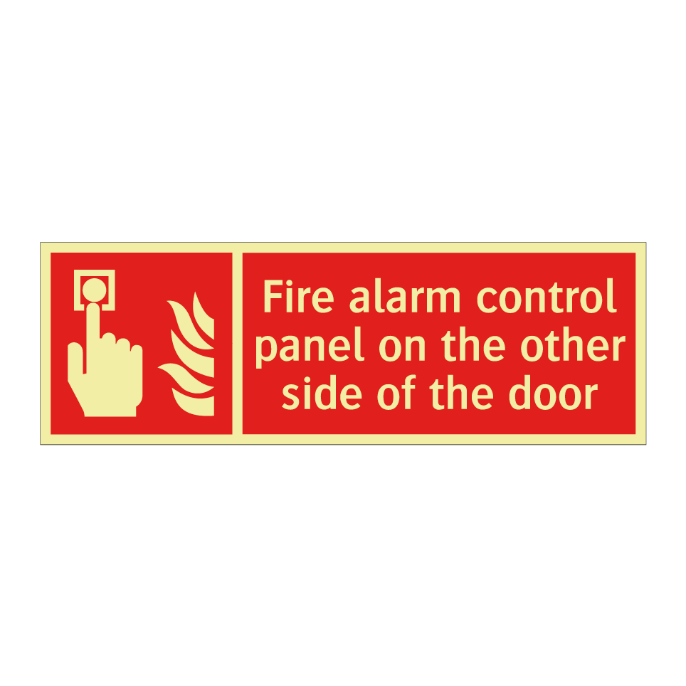 Fire alarm control panel on the other side of the door