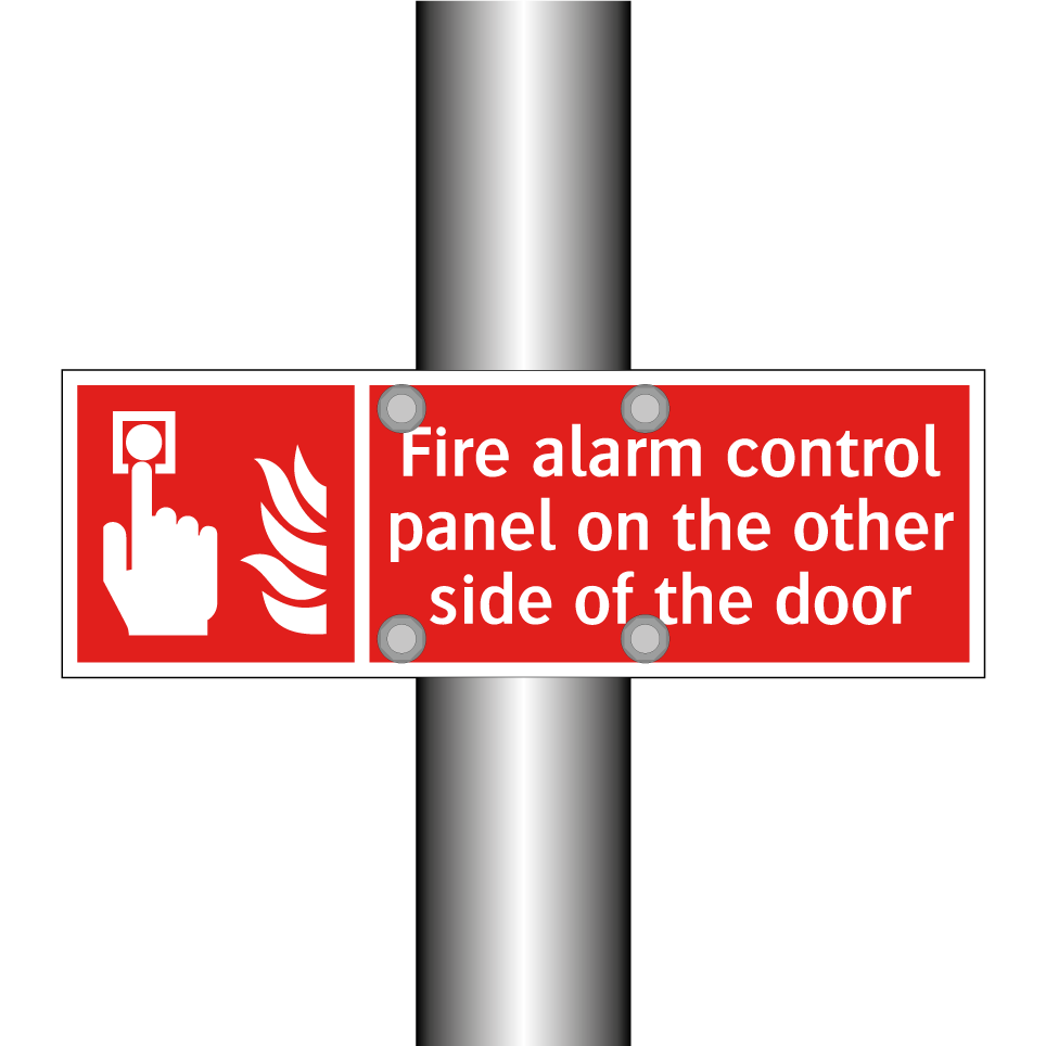 Fire alarm control panel on the other side of the door