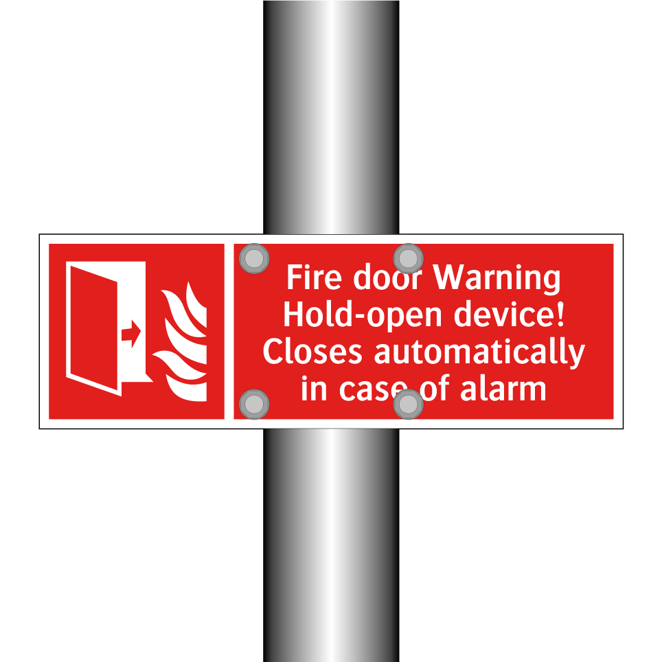Fire door Warning Hold-open device! Closes automatically in case of alarm