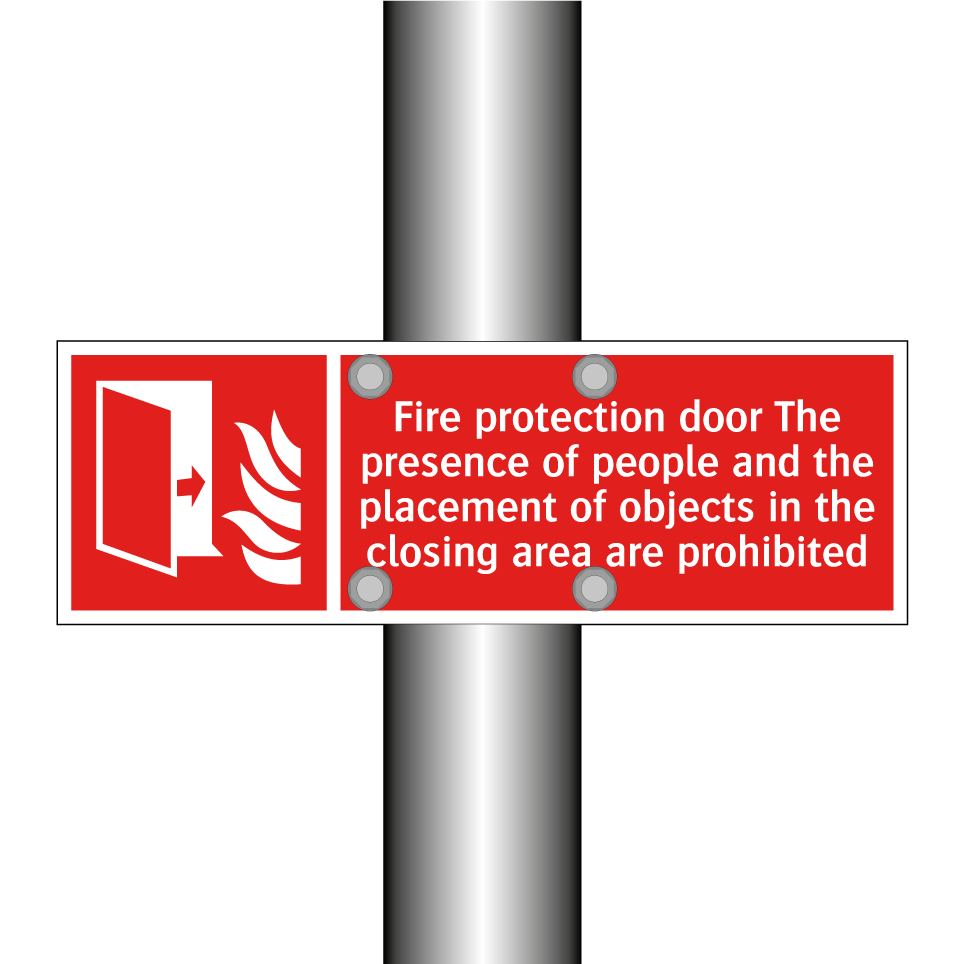 Fire protection door The presence of people and the placement of objects in the closing area are prohibited