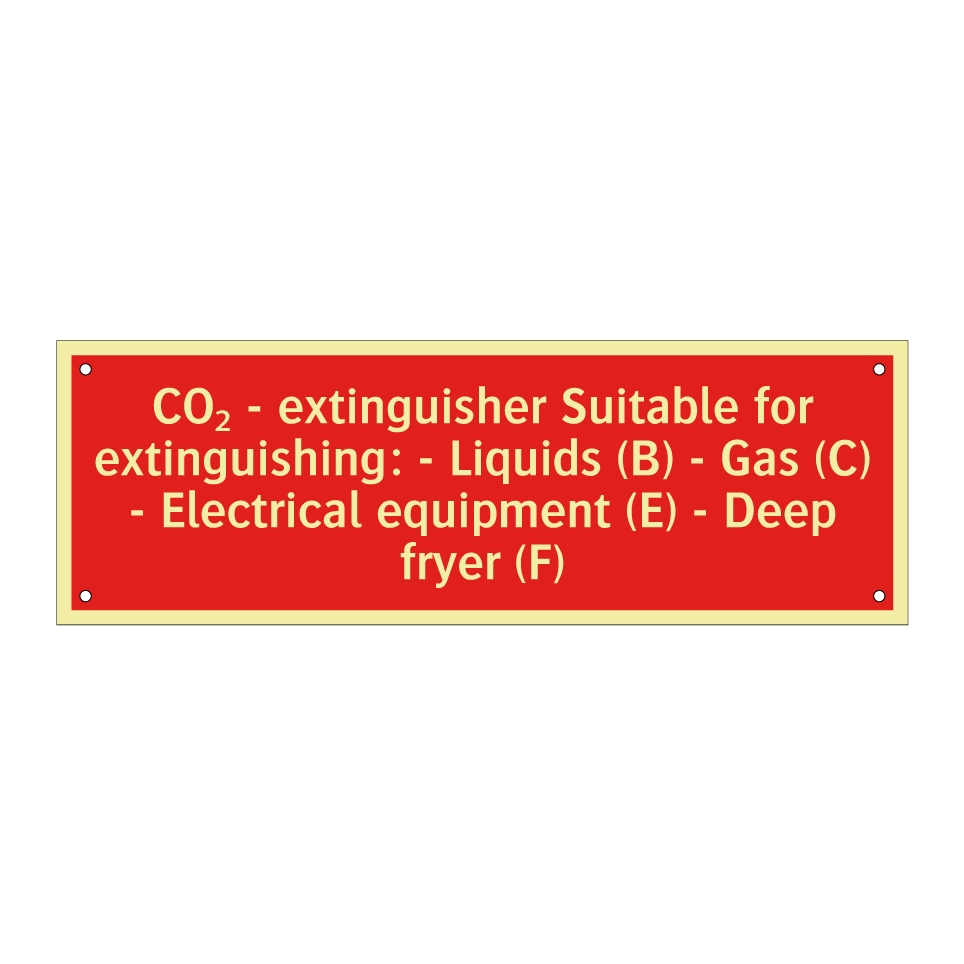 CO₂ - extinguisher Suitable for extinguishing: - Liquids (B) - Gas (C) - Electrical equipment (E) - Deep fryer (F)