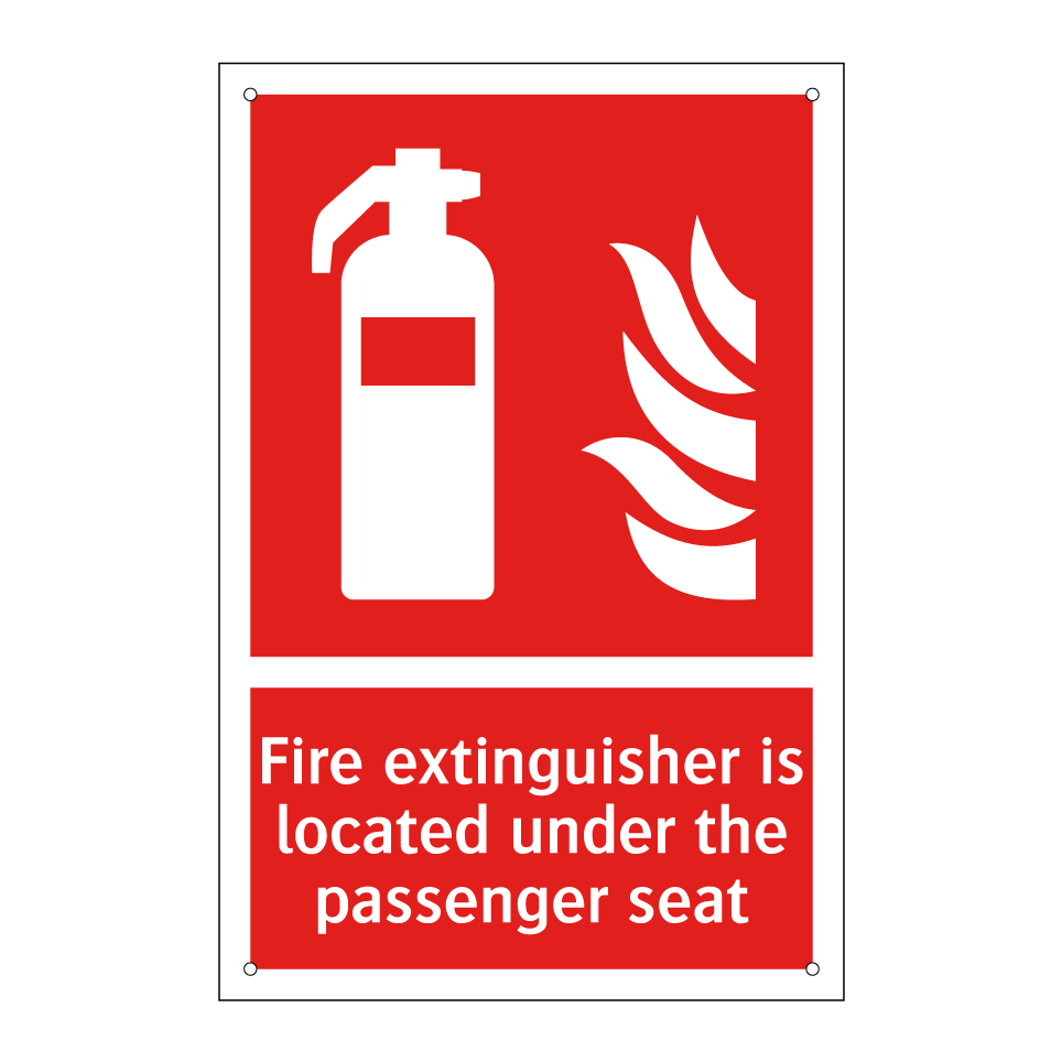 Fire extinguisher is located under the passenger seat