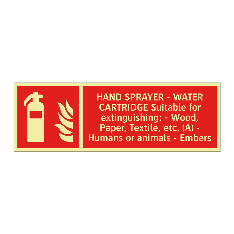 HAND SPRAYER - WATER CARTRIDGE Suitable for extinguishing: - Wood, Paper, Textile, etc. (A) - Humans or animals - Embers