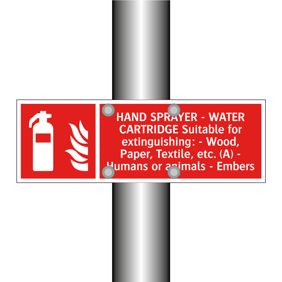 HAND SPRAYER - WATER CARTRIDGE Suitable for extinguishing: - Wood, Paper, Textile, etc. (A) - Humans or animals - Embers