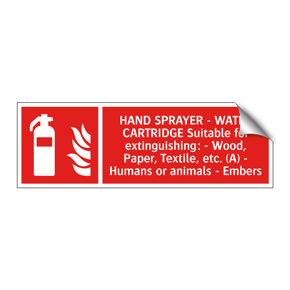 HAND SPRAYER - WATER CARTRIDGE Suitable for extinguishing: - Wood, Paper, Textile, etc. (A) - Humans or animals - Embers