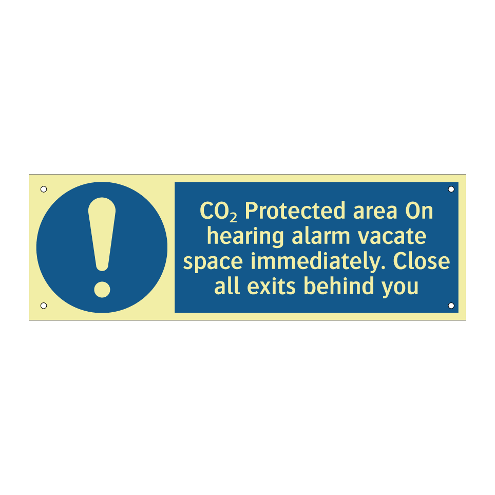 CO₂ Protected area On hearing alarm vacate space immediately. Close all exits behind you