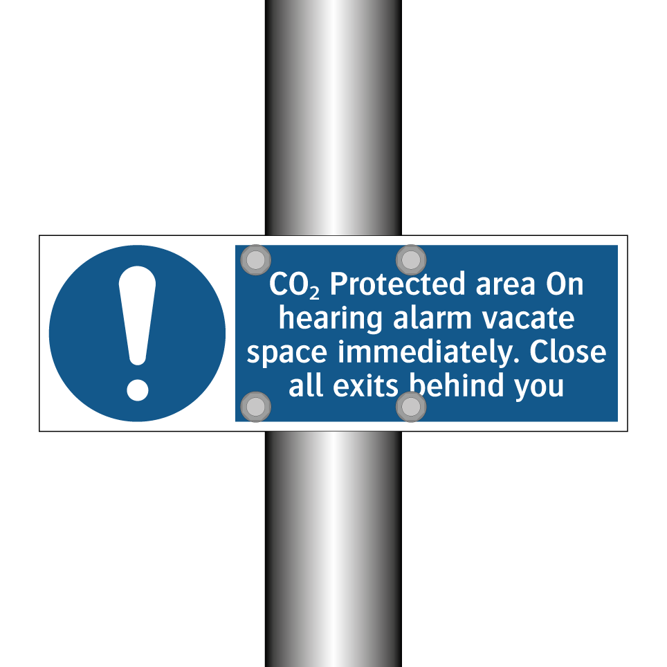 CO₂ Protected area On hearing alarm vacate space immediately. Close all exits behind you