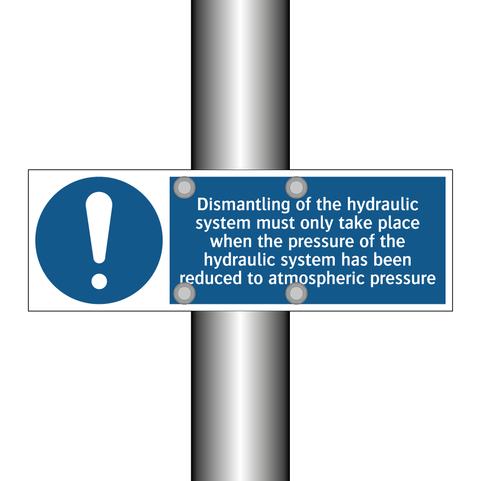 Dismantling of the hydraulic system must only take place when the pressure of the hydraulic system has been reduced to atmospheric pressure