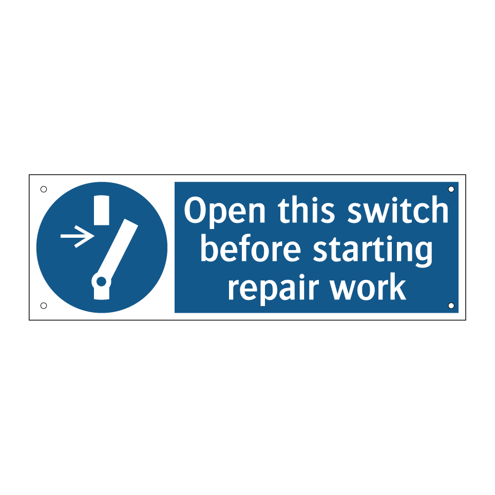 Open this switch before starting repair work