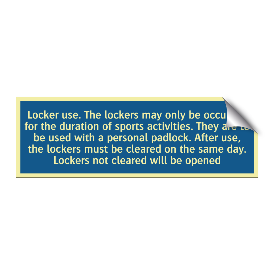 Locker use. The lockers may only be occupied for the duration of sports activities. They are to be used with a personal padlock. After use, the lockers must be cleared on the same day. Lockers not cleared will be opened