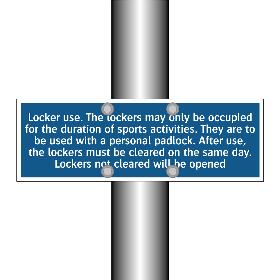 Locker use. The lockers may only be occupied for the duration of sports activities. They are to be used with a personal padlock. After use, the lockers must be cleared on the same day. Lockers not cleared will be opened