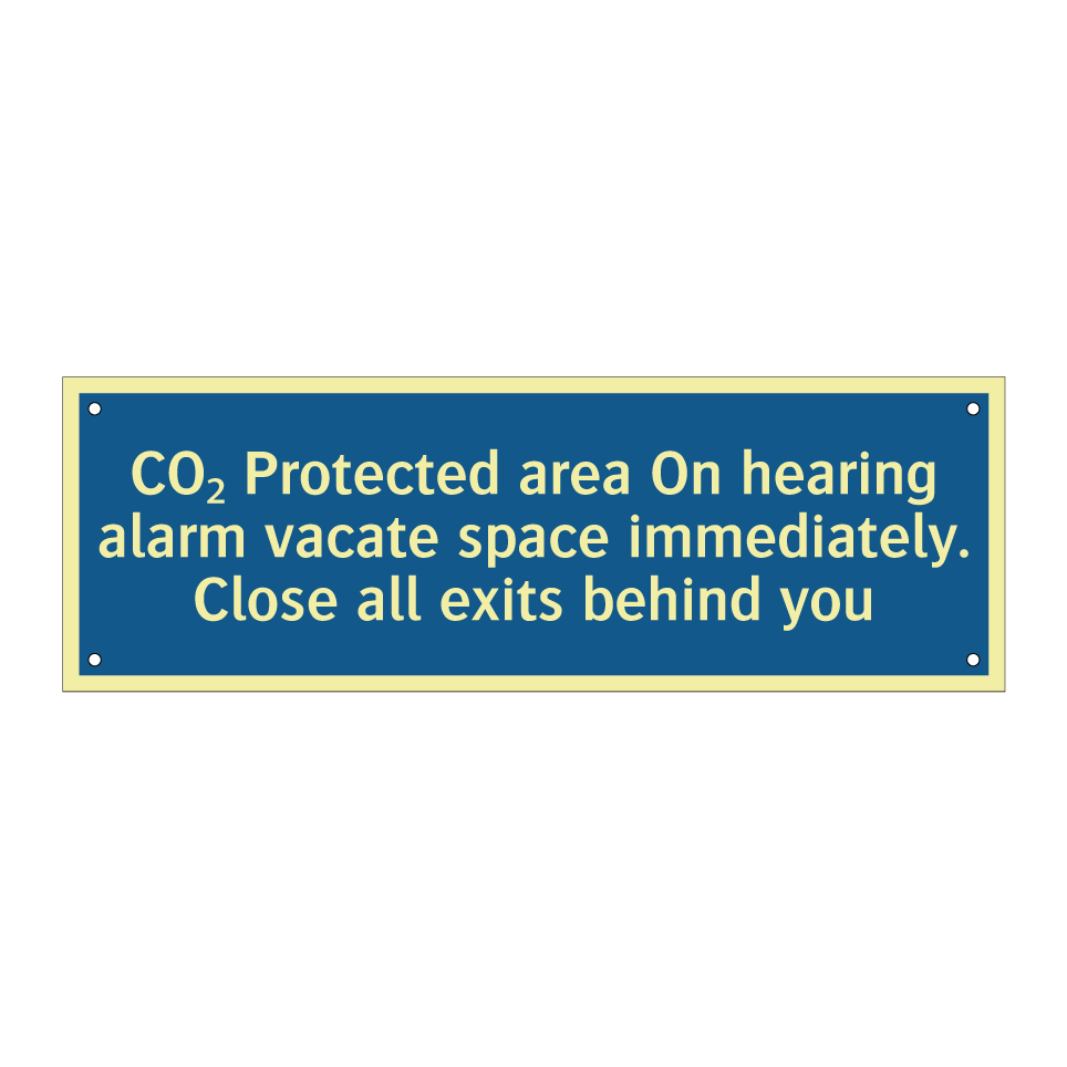 CO₂ Protected area On hearing alarm vacate space immediately. Close all exits behind you