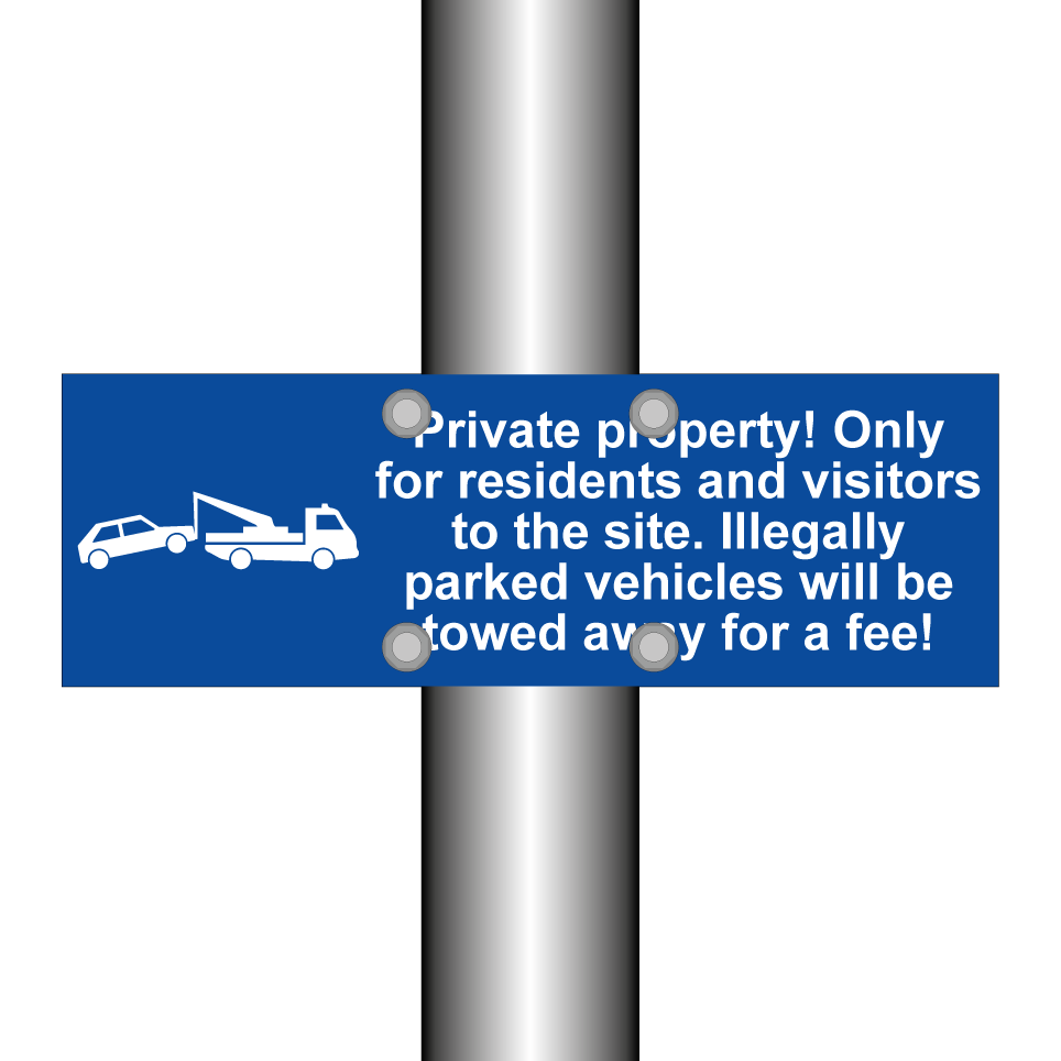 Private property! Only for residents and visitors to the site. Illegally parked vehicles will be towed away for a fee!