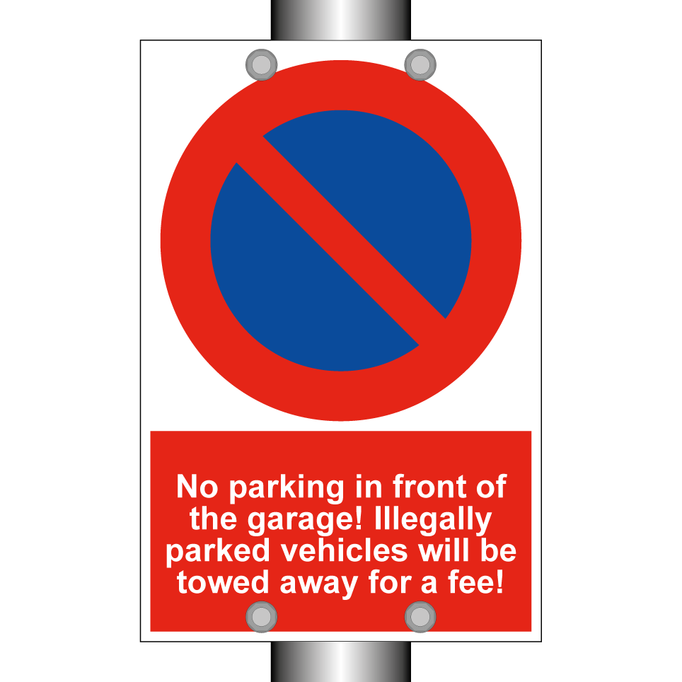 No parking in front of the garage! Illegally parked vehicles will be towed away for a fee!