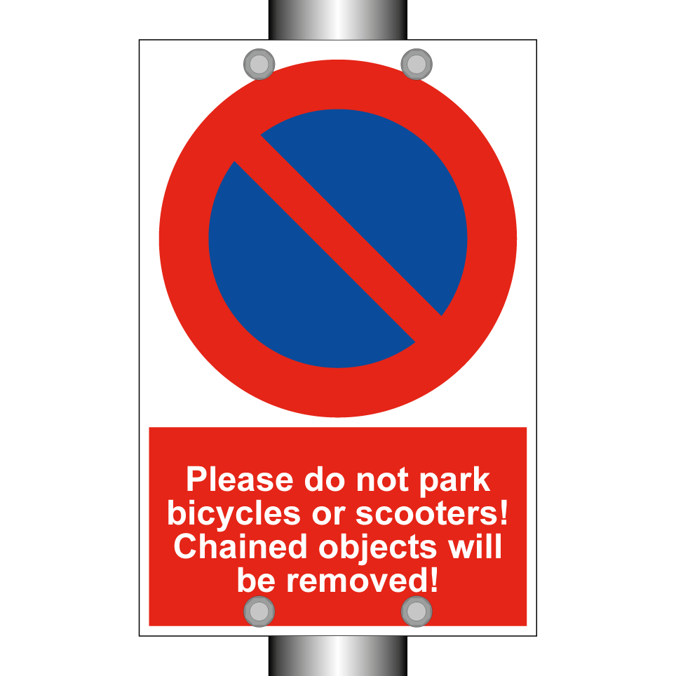 Please do not park bicycles or scooters! Chained objects will be removed!