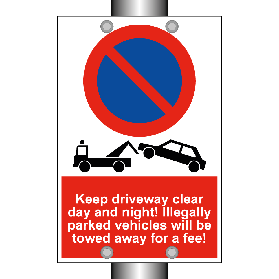 Keep driveway clear day and night! Illegally parked vehicles will be towed away for a fee!