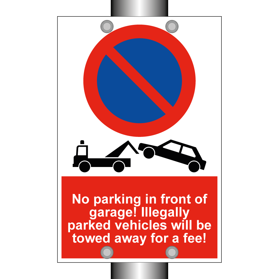 No parking in front of garage! Illegally parked vehicles will be towed away for a fee!