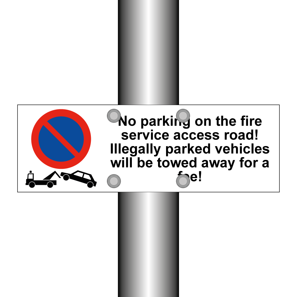 No parking on the fire service access road! Illegally parked vehicles will be towed away for a fee!