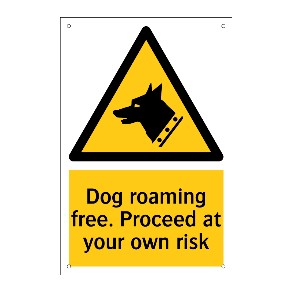 Dog roaming free. Proceed at your own risk