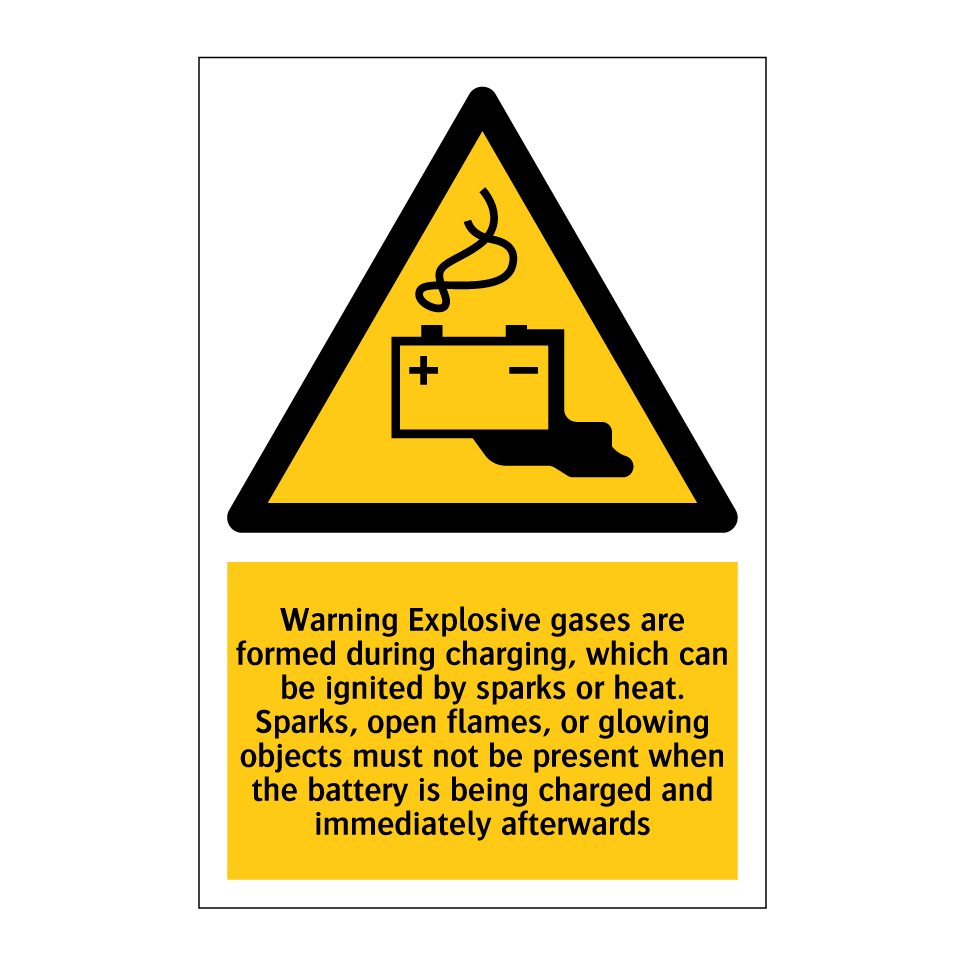 Warning Explosive gases are formed during charging, which can be ignited by sparks or heat. Sparks, open flames, or glowing objects must not be present when the battery is being charged and immediately afterwards