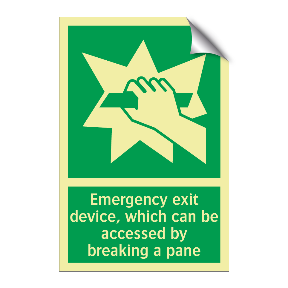 Emergency exit device, which can be accessed by breaking a pane