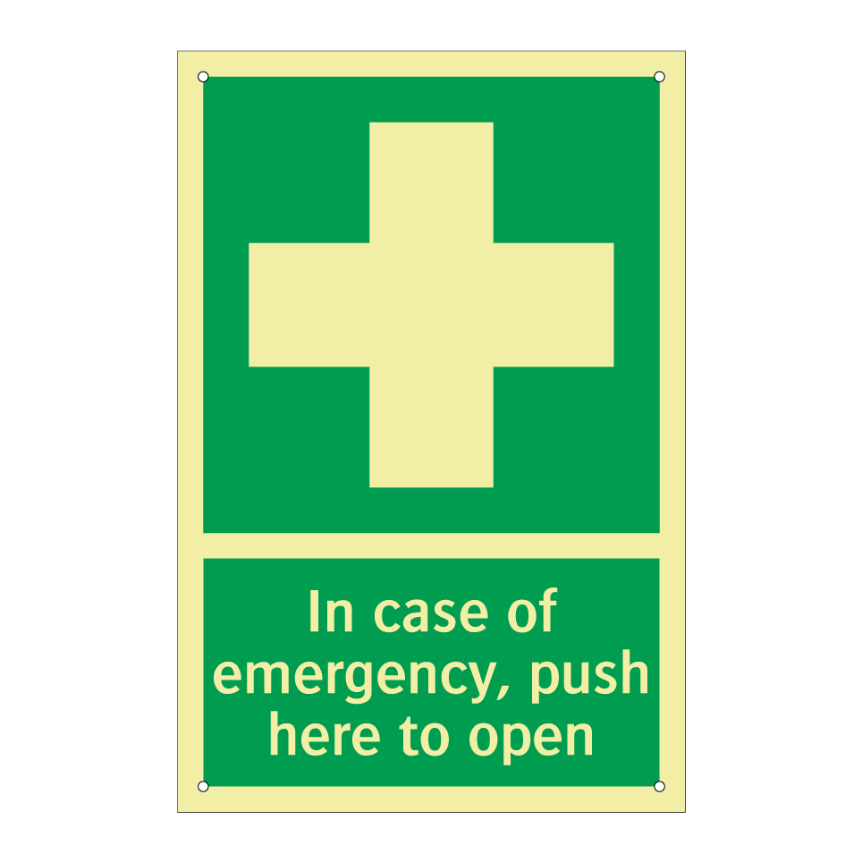 In case of emergency, push here to open