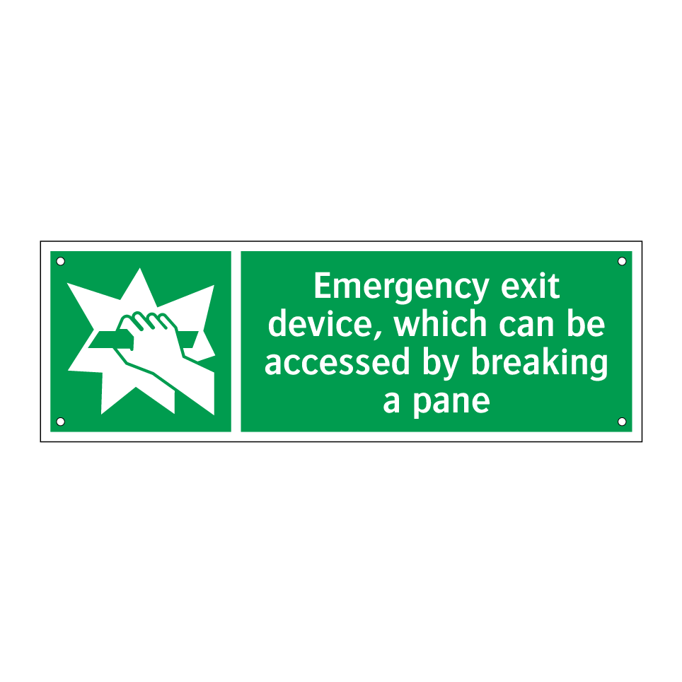 Emergency exit device, which can be accessed by breaking a pane