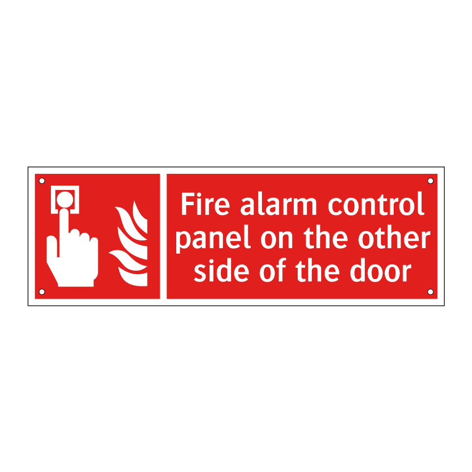 Fire alarm control panel on the other side of the door