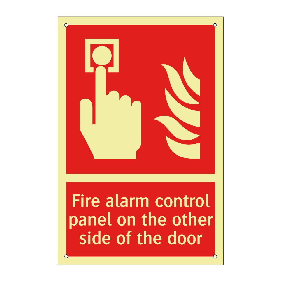 Fire alarm control panel on the other side of the door
