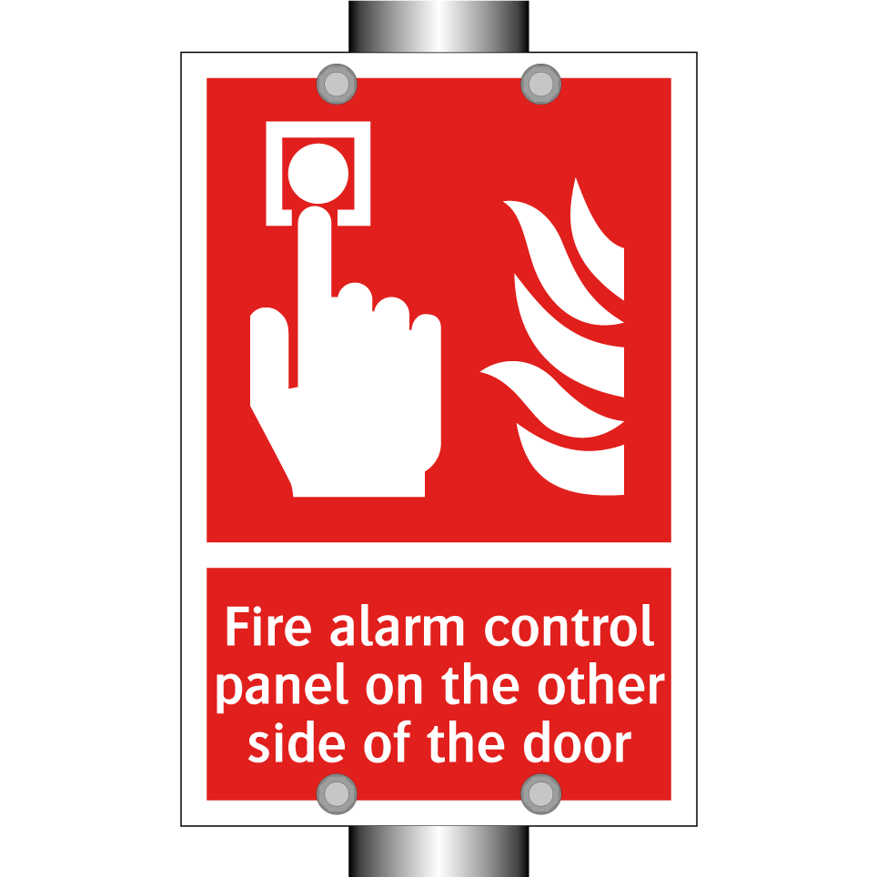 Fire alarm control panel on the other side of the door