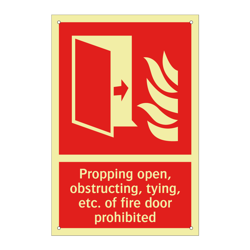Propping open, obstructing, tying, etc. of fire door prohibited