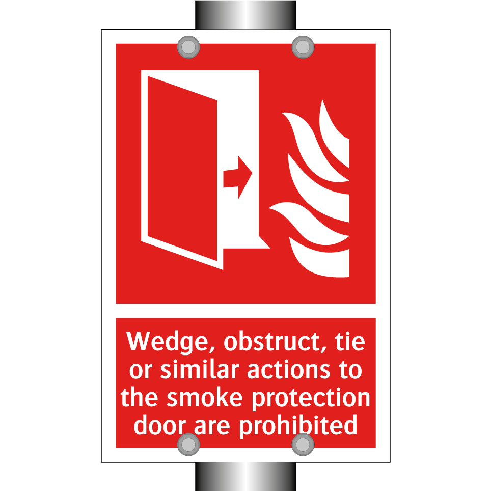Wedge, obstruct, tie or similar actions to the smoke protection door are prohibited