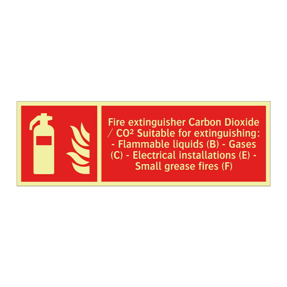 Fire extinguisher Carbon Dioxide / CO² Suitable for extinguishing: - Flammable liquids (B) - Gases (C) - Electrical installations (E) - Small grease fires (F)