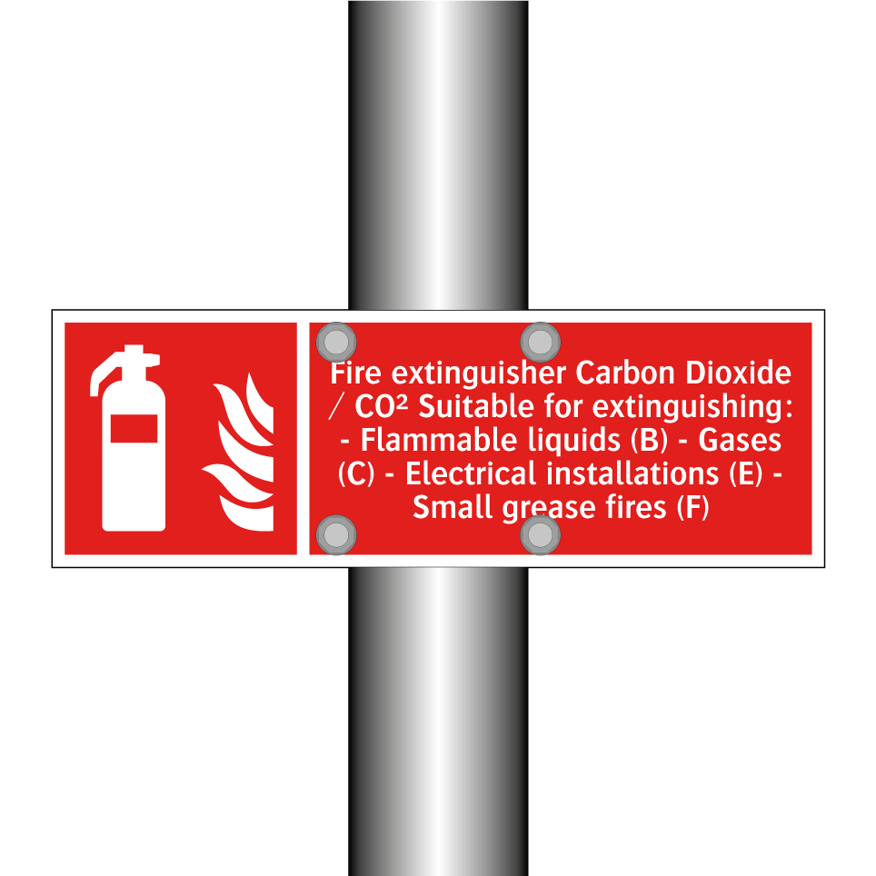Fire extinguisher Carbon Dioxide / CO² Suitable for extinguishing: - Flammable liquids (B) - Gases (C) - Electrical installations (E) - Small grease fires (F)