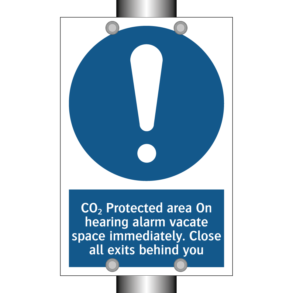 CO₂ Protected area On hearing alarm vacate space immediately. Close all exits behind you