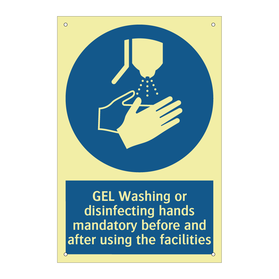 GEL Washing or disinfecting hands mandatory before and after using the facilities