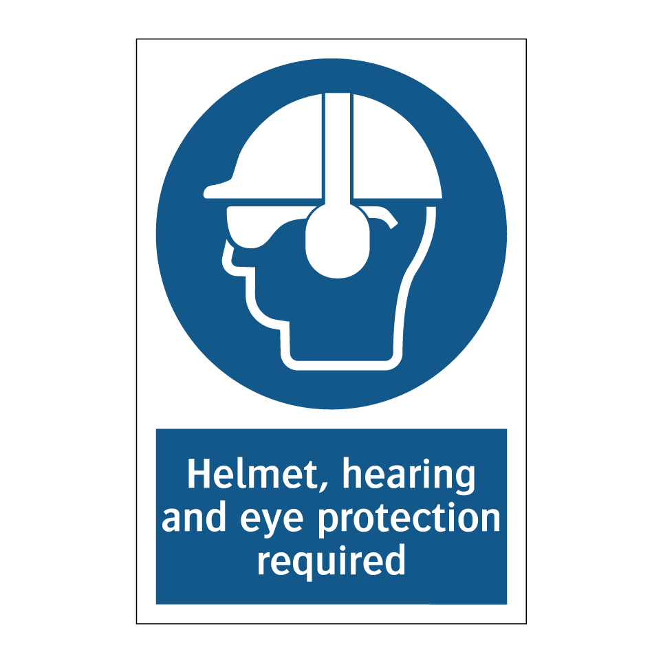 Helmet, hearing and eye protection required