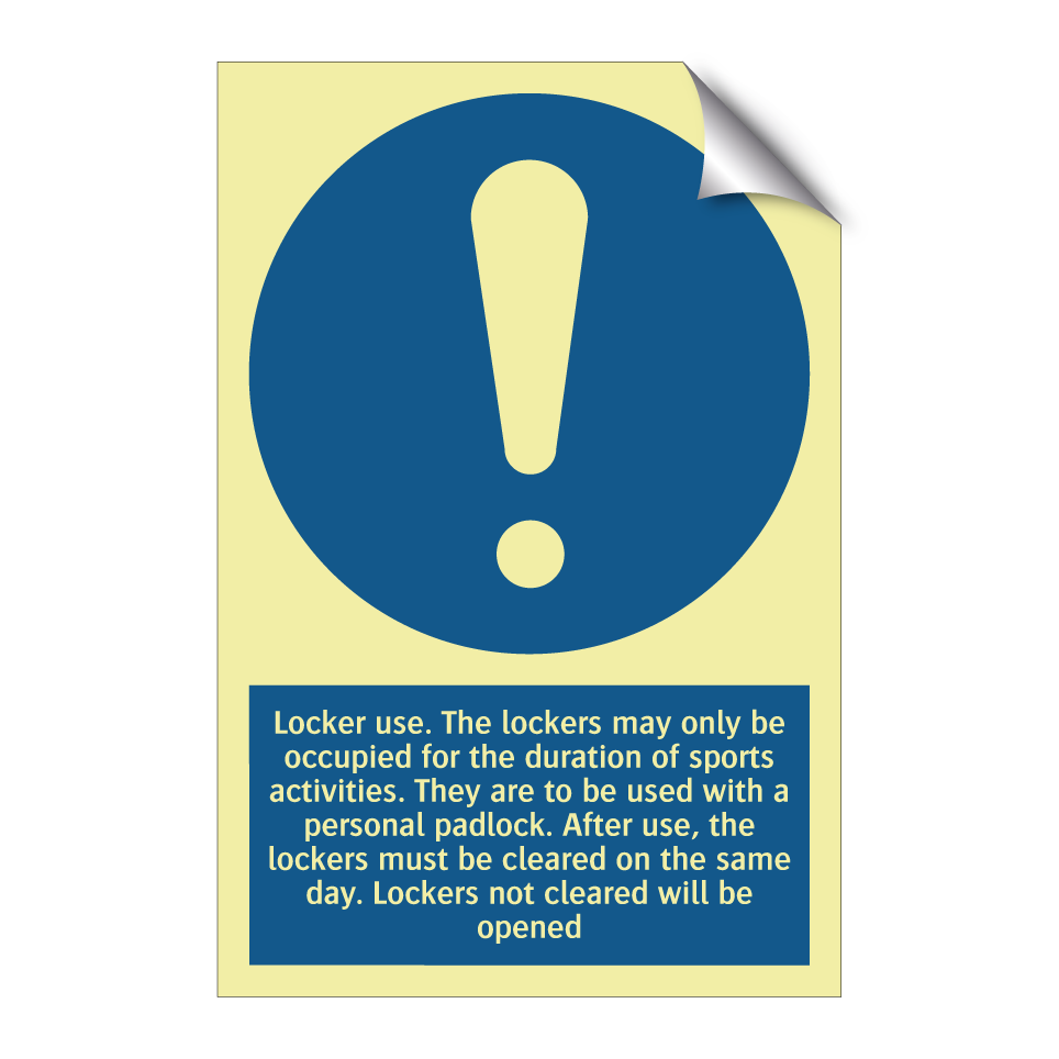 Locker use. The lockers may only be occupied for the duration of sports activities. They are to be used with a personal padlock. After use, the lockers must be cleared on the same day. Lockers not cleared will be opened