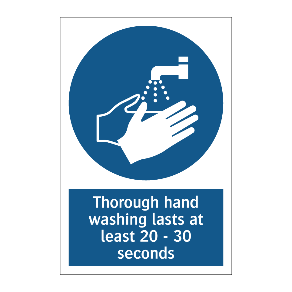 Thorough hand washing lasts at least 20 - 30 seconds
