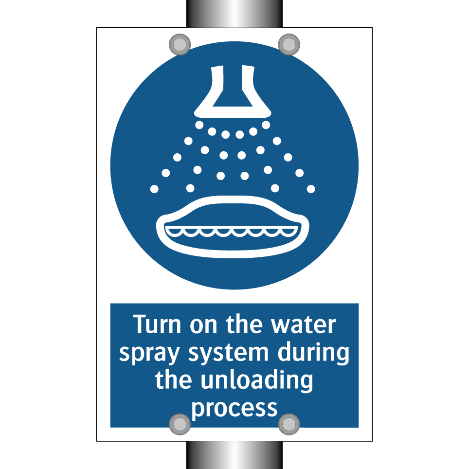 Turn on the water spray system during the unloading process
