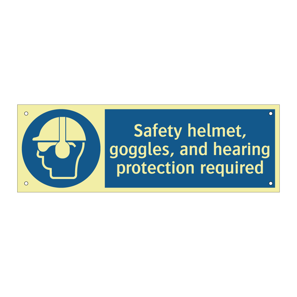 Safety helmet, goggles, and hearing protection required