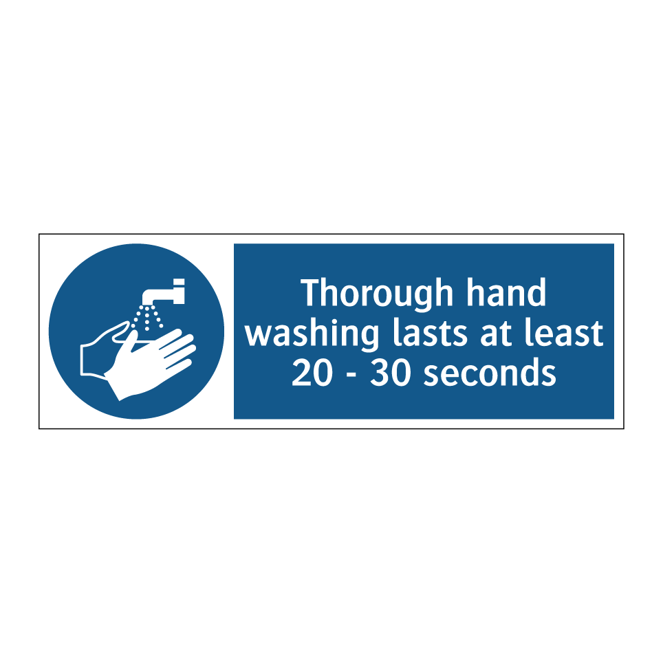 Thorough hand washing lasts at least 20 - 30 seconds