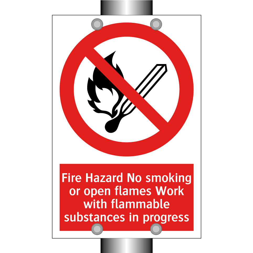 Fire Hazard No smoking or open flames Work with flammable substances in progress