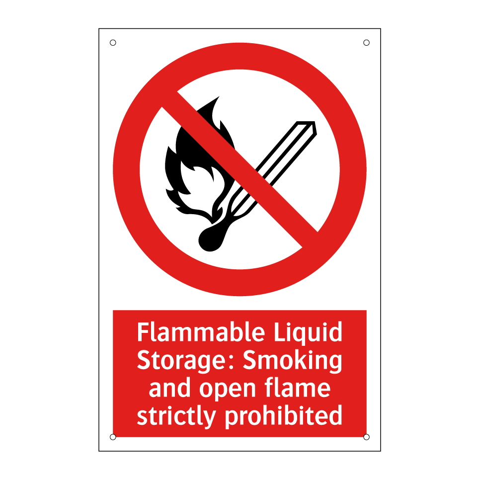 Flammable Liquid Storage: Smoking and open flame strictly prohibited