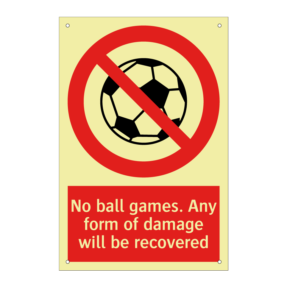 No ball games. Any form of damage will be recovered