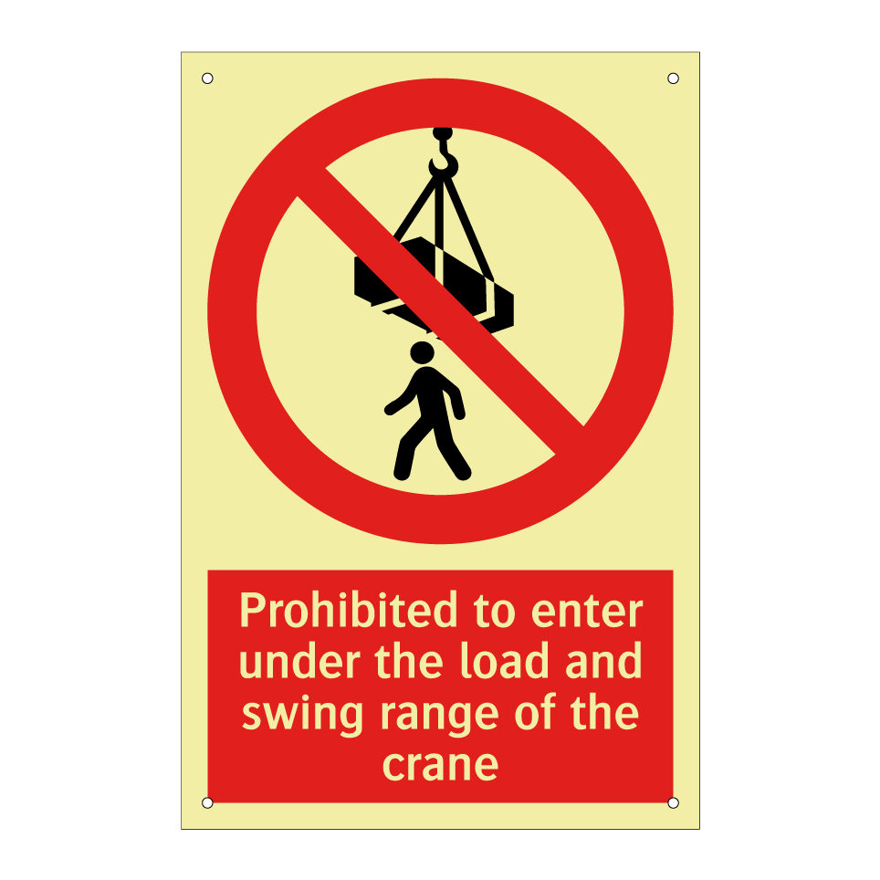 Prohibited to enter under the load and swing range of the crane