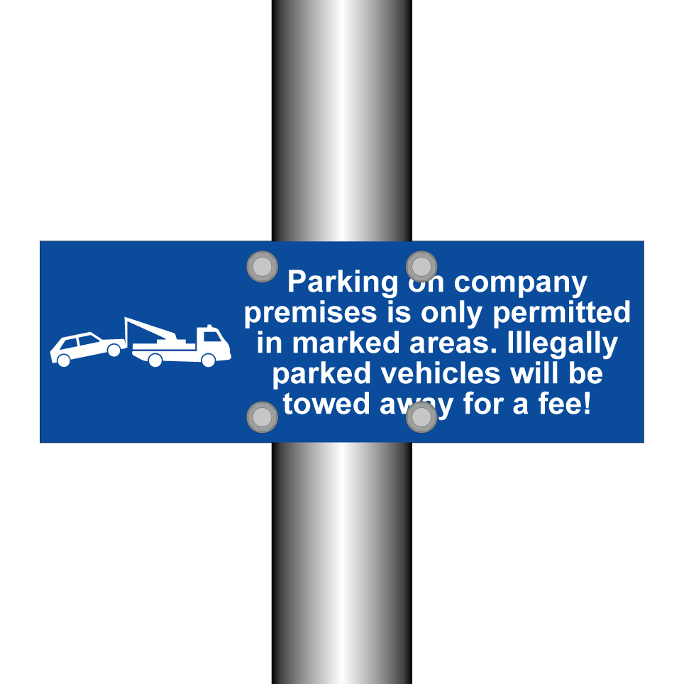 Parking on company premises is only permitted in marked areas. Illegally parked vehicles will be towed away for a fee!