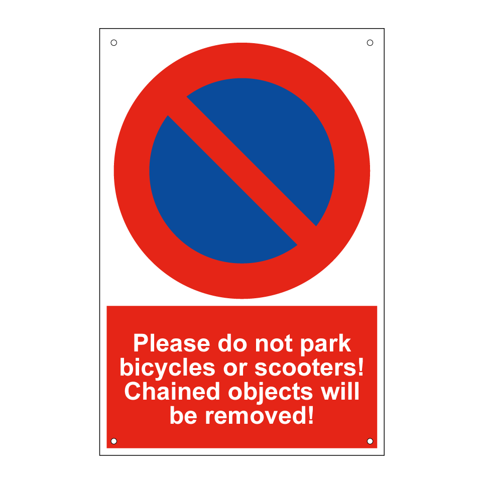Please do not park bicycles or scooters! Chained objects will be removed!